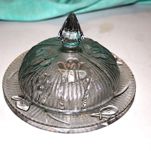 Beautiful Vintage Jeannette Iris and Herringbone Clear Butter Dish ~ Free Shipping