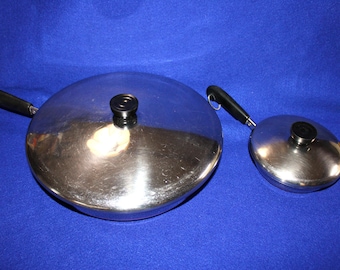 Very Nice Vintage Lot of 2 Revere Ware's Largest & Smallest Skillets ~ 6 in Clinton, Ill. and 12 in Rome, N.Y. with Lids ~ Free Shipping