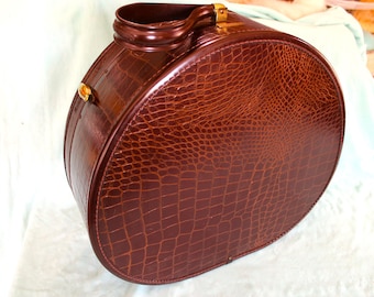 Nice Vintage Samsonite Shwayder Bros. Denver Chocolate Brown Alligator 4120 Round Train Overnight Hat Case Luggage ~  FREE SHIPPING