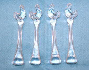 Beautiful Vintage Set of 4 Rare Cambridge Glass Rooster Cocktail Muddlers ~ Free Shipping