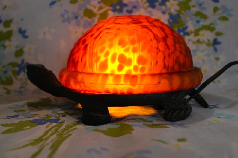 Turtle Light Up Shell Nice Vintage Turtle Accent Light With Amber Mottled Glass Shell ~ Free ...