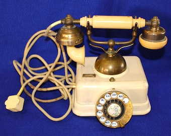 Nice Vintage French-Style Rotary Dial Desk Telephone Model JN-4 with Courtship Scene in Dial ~ Free Shipping