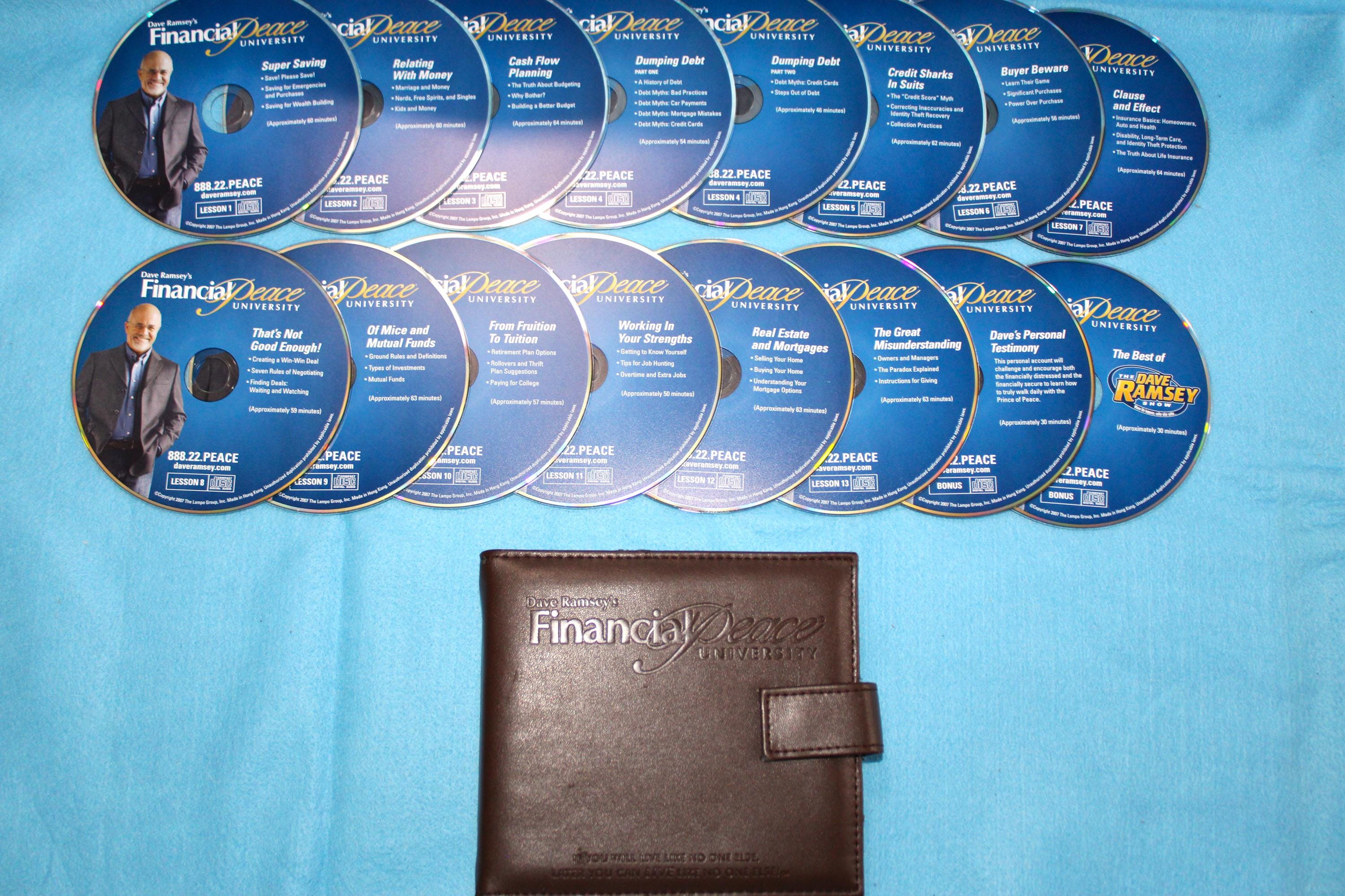 Nice Vintage 16-Disc Set of Dave Ramsey's Financial Peace University in Brown Leather CD Case ~ 14 Lessons & 2 Bonus Discs ~ Free Shipping