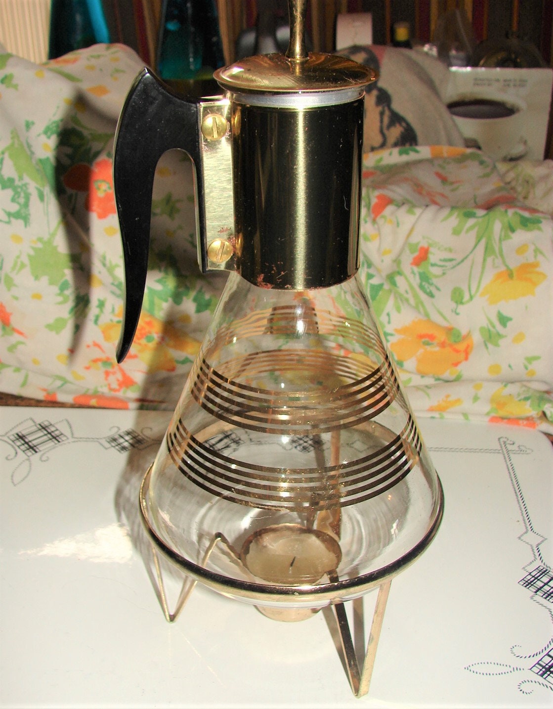 Vintage MCM Corning Ware Small Heat Proof Glass Coffee Carafe Pot ~2 C.  w/Lid H4