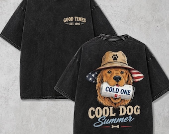 Vintage Golden Retriever Shirt, Retro Cool Dog Graphic Tee, Funny Dog Lover Beer T-Shirt, Summer Barbecue Dog Dad Gift Apparel