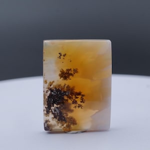 Natural Dendritic Agate Rectangle Cabochon, Honey Landscape Chalcedony Gemstone