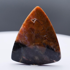 Natural Picture Agate Cabochon, Landscape Gemstone, Triangle Shape, Brown Black Stone