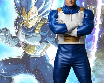Chaleco de armadura Saiyajin de anime: Disfraz de batalla de cosplay de cuero auténtico hecho a medida