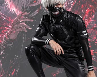 Disfraz de cosplay de ghoul de cuero inspirado en el anime, conjunto de chaqueta táctica negra y pantalones cortos, atuendo de fantasía oscura, disfraz hecho a medida.