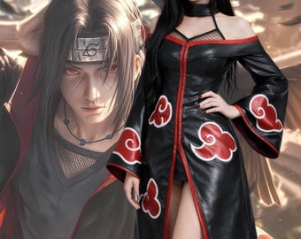 Vestido capa de cuero negro inspirado en el anime: Disfraz de cosplay gótico de Red Cloud a medida