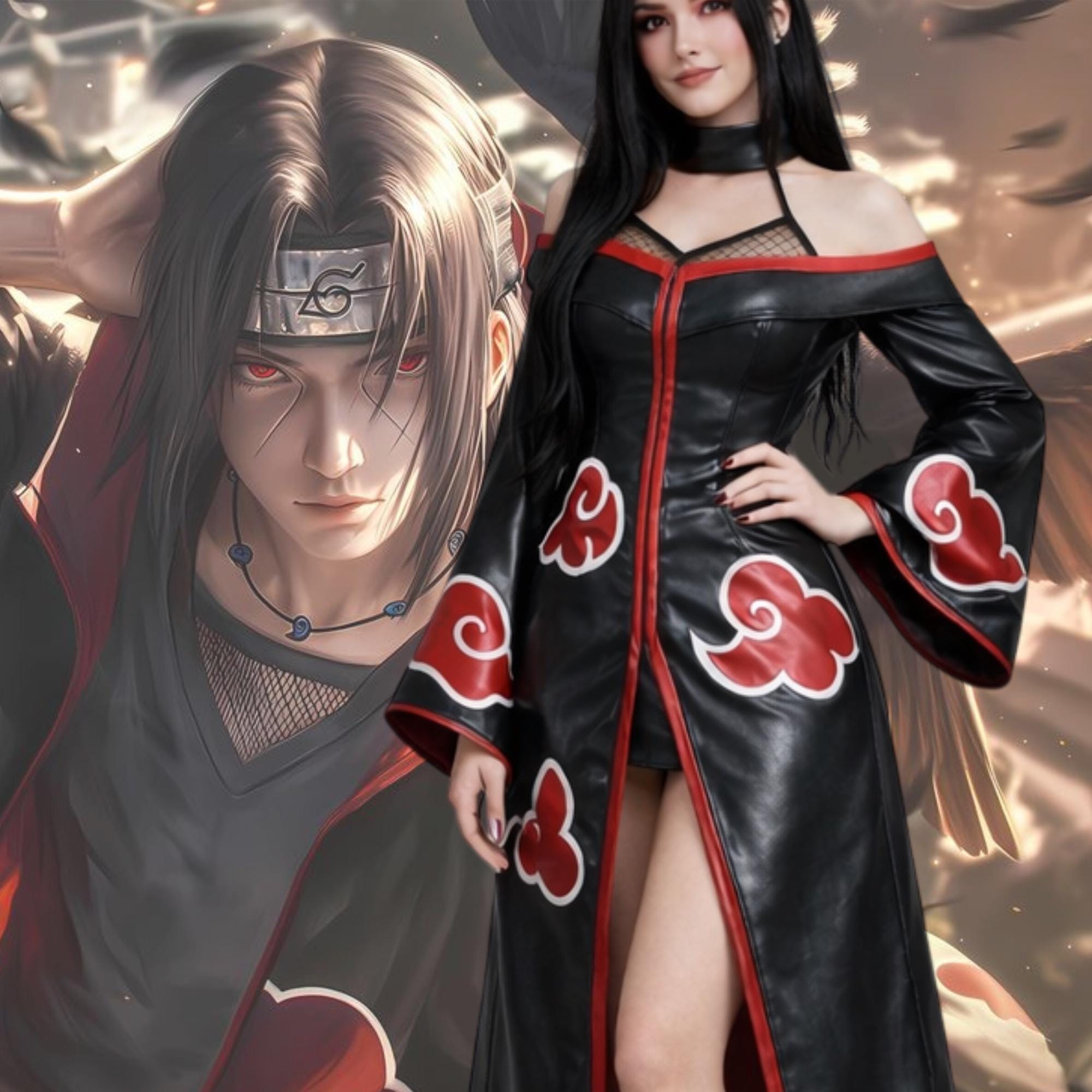 Anime Inspired Black Leather Cloak Dress: Red Cloud Gothic Cosplay ...