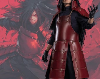 Delantal de cosplay de armadura roja inspirado en el anime, atuendo de guerrero estilo samurái, ropa unisex para convenciones.