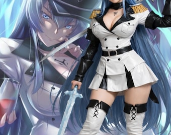Vestido de estilo militar inspirado en el anime: disfraz de cosplay de cuero blanco, atuendo hecho a medida.