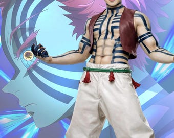 Traje de cosplay de artes marciales inspirado en el anime, chaleco sin mangas, pantalones bombachos blancos, disfraz hecho a mano.