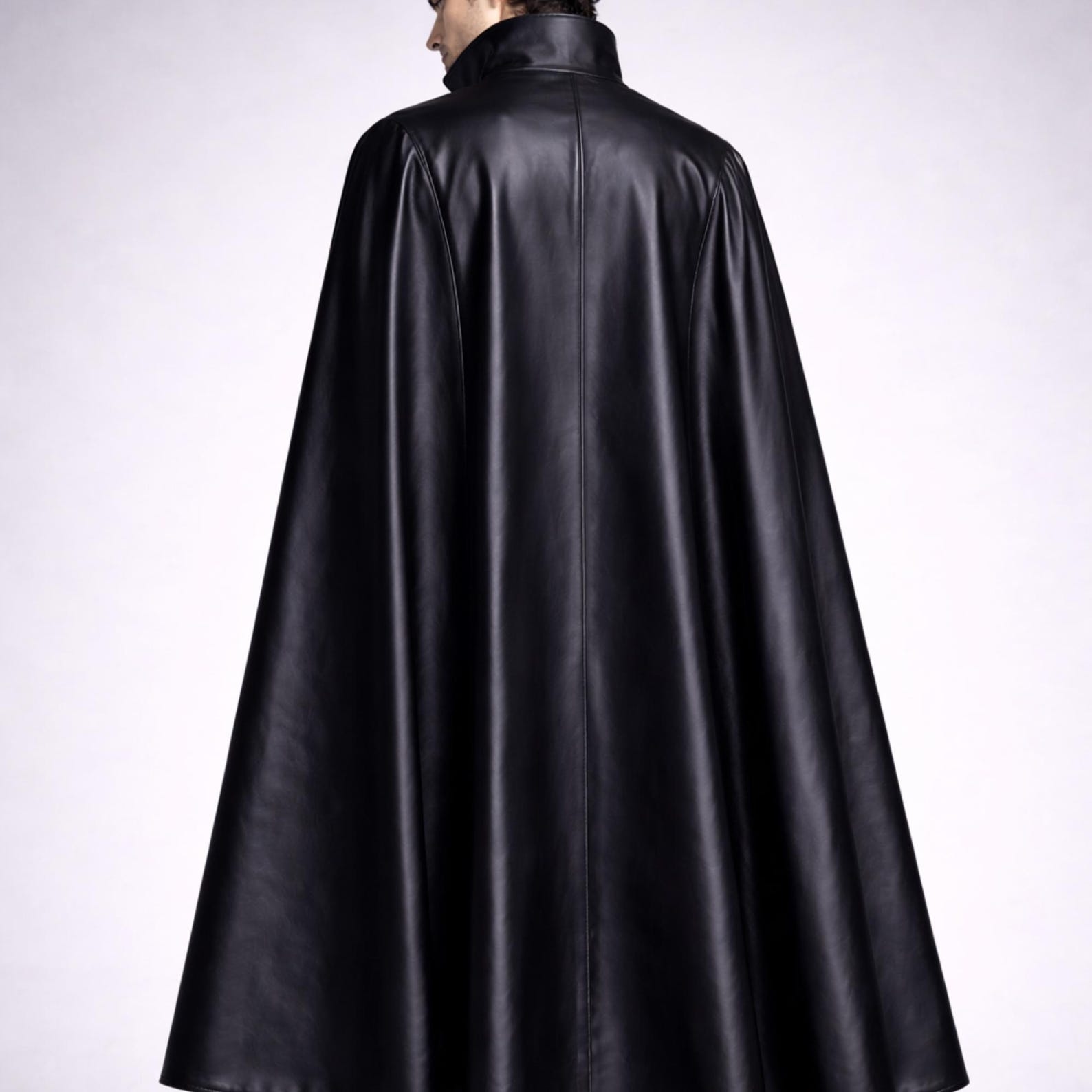 High Rise Cloak Anime Inspired Black Leather Long Cloak: High Collar Gothic Cosplay ...