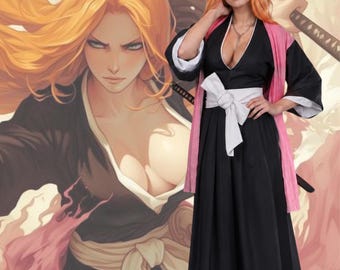 Disfraz de cosplay inspirado en el anime para mujer, estilo japonés, kimono rosa y negro, ropa de convención de moda.