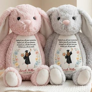 Custom Graduation Bunny Plush, Personalized Grad Keepsake, College Graduation Gift for Her, Daughter Gift, Masters Degree Bunny