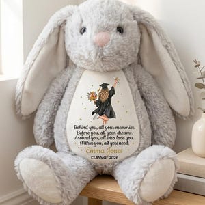 Personalized Graduation Bunny Plush, Custom College Grad Keepsake, Graduation Gift for Her, Daughter Graduation Gift, Masters Degree Gift