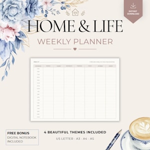Bundle Planificador para Hogar Vida, 4 Colores Beige Verde Rosa Blanco Negro, Digital GoodNotes iPad, Semanal Imprimible US Letter A3 A4 A5