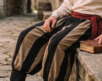 Renaissance Striped Pants, Medieval Mens Trousers, Viking Harem Pants, Pirate LARP Costume, Ren Faire Festival Pants
