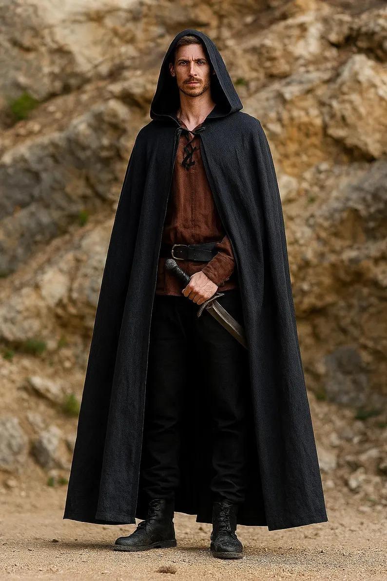 Knight's Cloak 100% Linen Medieval Hooded Cloak, Renaissance Viking Cape, Knight ...
