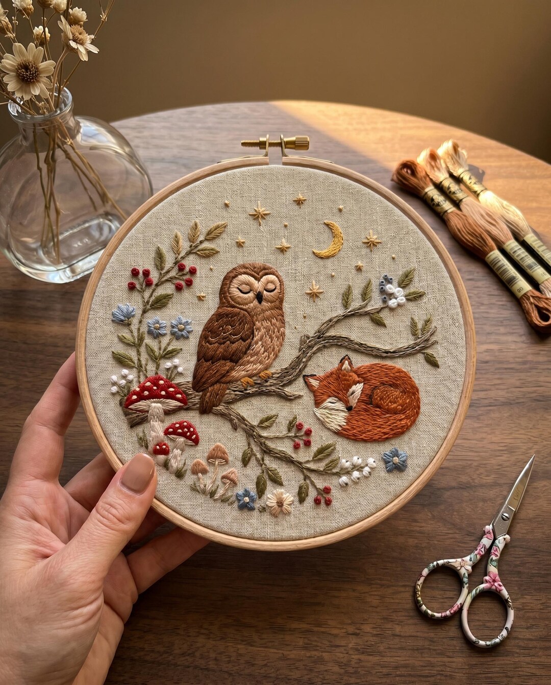 Owl and Fox Embroidery Kit - Woodland Forest Animal Scene - Whimsical ...