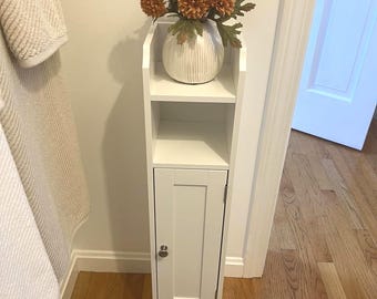 Slim Farmhouse Corner Cabinet, Narrow Bathroom Storage Organizer