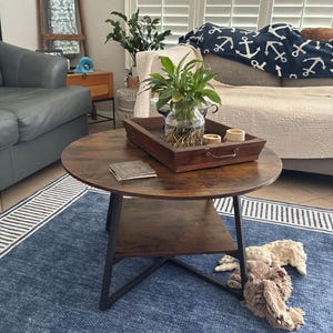Modern Round Wooden Coffee Table with Storage Shelf for Small Spaces