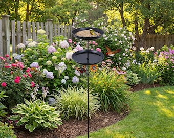 Vintage Bird Bath & Feeder, 2 Tier Metal Birdbath with Sturdy 5 Prong Base, Outdoor Garden Yard Patio Lawn Decor