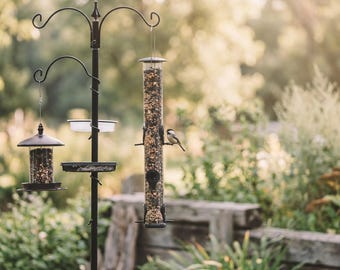 75 Inch Bird Feeding Station Kit with Pole and 5 Prong Base, Outdoor Bird Feeder Stand, Heavy Duty Garden Hook System for Backyard Decor