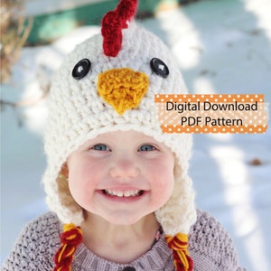 Chicken Hat, PDF Crochet Pattern, bulky yarn, winter hat, Halloween hat, chicken costume, crochet hat patterns, digital download pattern, image 1