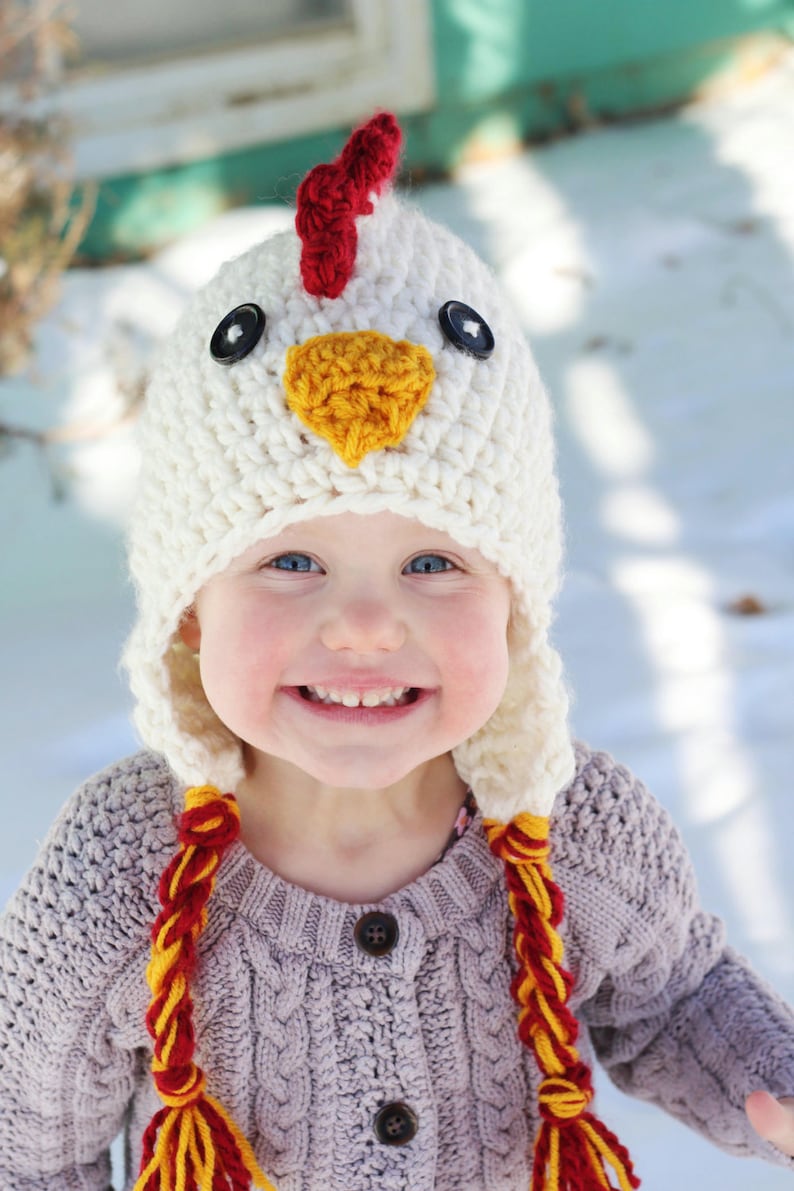 Chicken Hat, PDF Crochet Pattern, bulky yarn, winter hat, Halloween hat, chicken costume, crochet hat patterns, digital download pattern, image 2