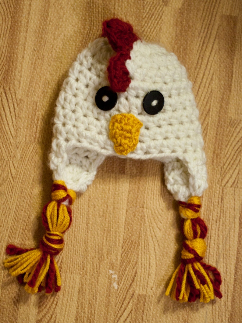 Chicken Hat, PDF Crochet Pattern, bulky yarn, winter hat, Halloween hat, chicken costume, crochet hat patterns, digital download pattern, image 4