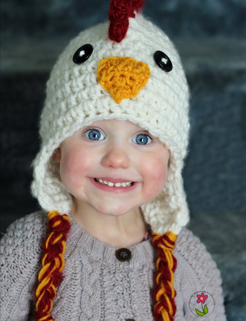 Chicken Hat, PDF Crochet Pattern, bulky yarn, winter hat, Halloween hat, chicken costume, crochet hat patterns, digital download pattern, image 3