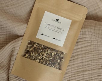Raíz de diente de león orgánica (Taraxacum officinale) seca y cortada para té, infusión de hierbas y alternativa al café / Té de hierbas tostado