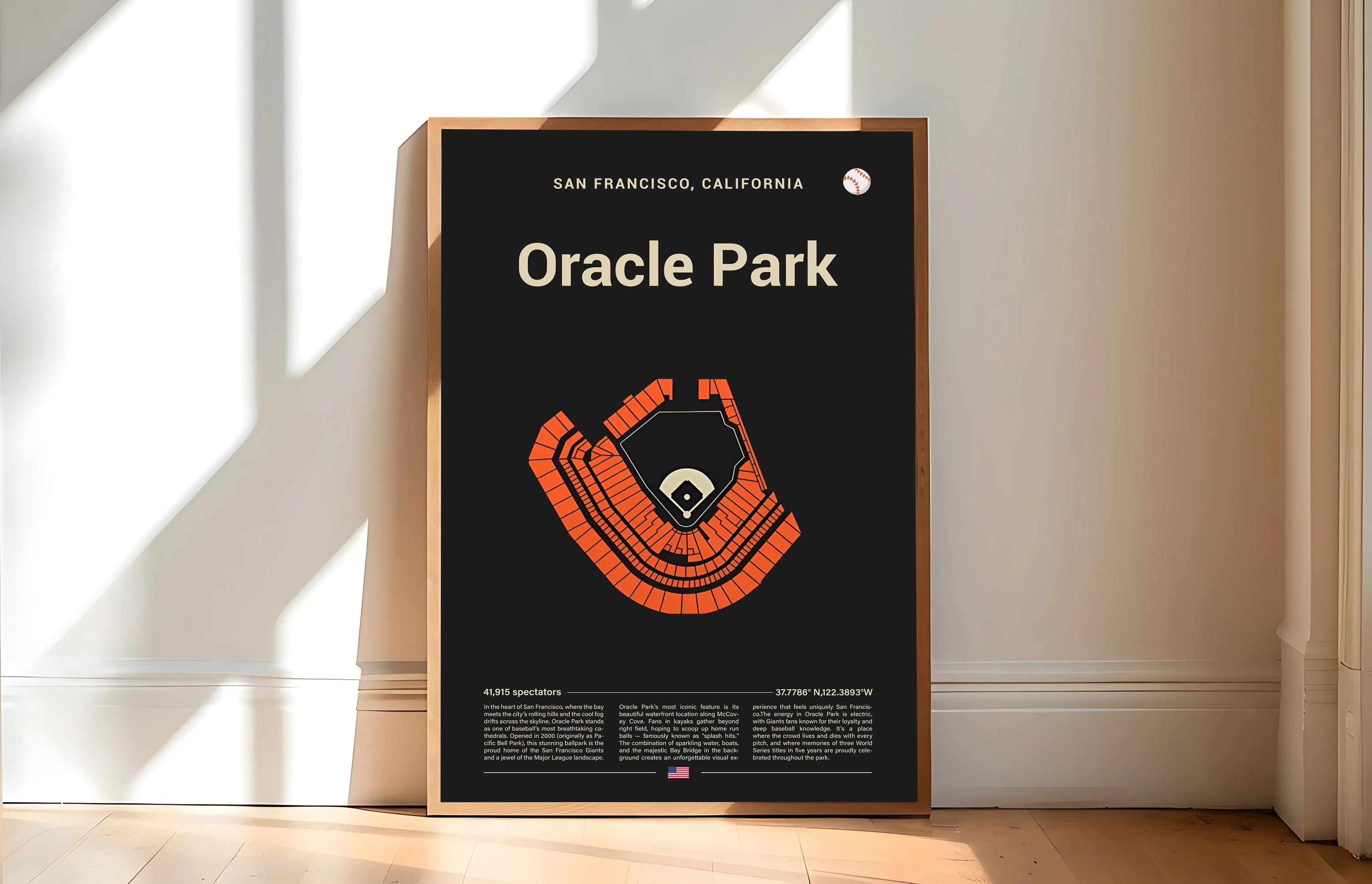 Oracle Park Poster, Stadium Seating Print, Mid Century Modern Baseball ...