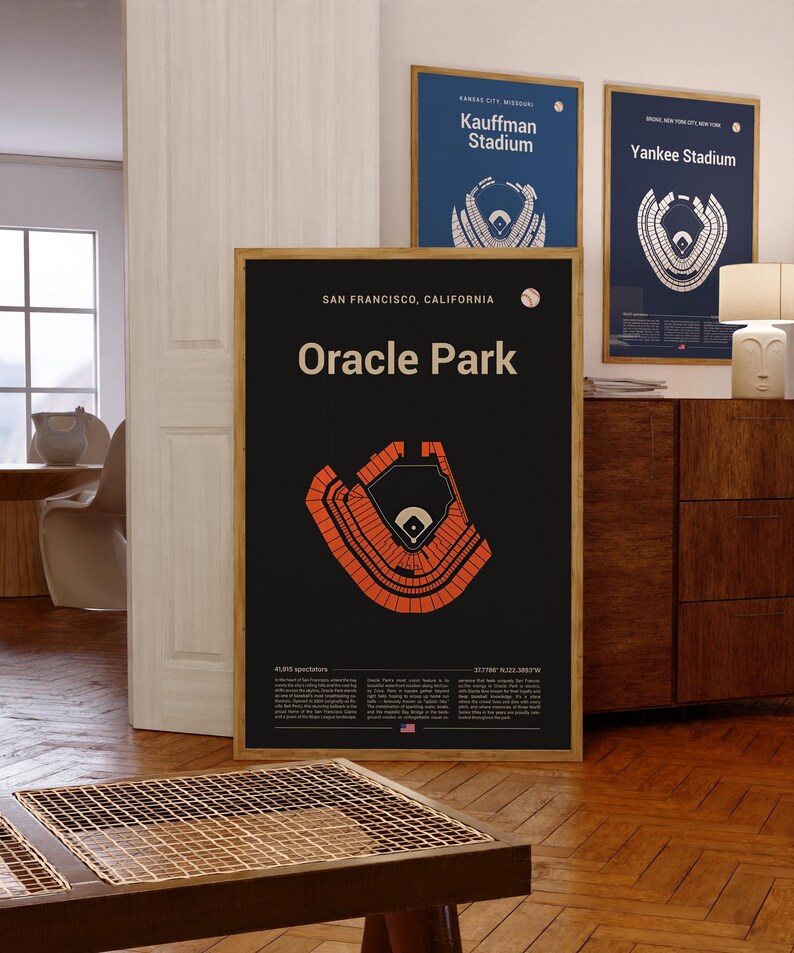 Oracle Park Poster, Stadium Seating Print, Mid Century Modern Baseball ...