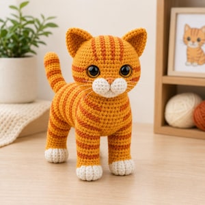 Schema PDF per realizzare un amigurumi di un gatto soriano arancione all'uncinetto / Schema per un gattino di peluche / Giocattolo per gatti all'uncinetto / Peluche / Download immediato