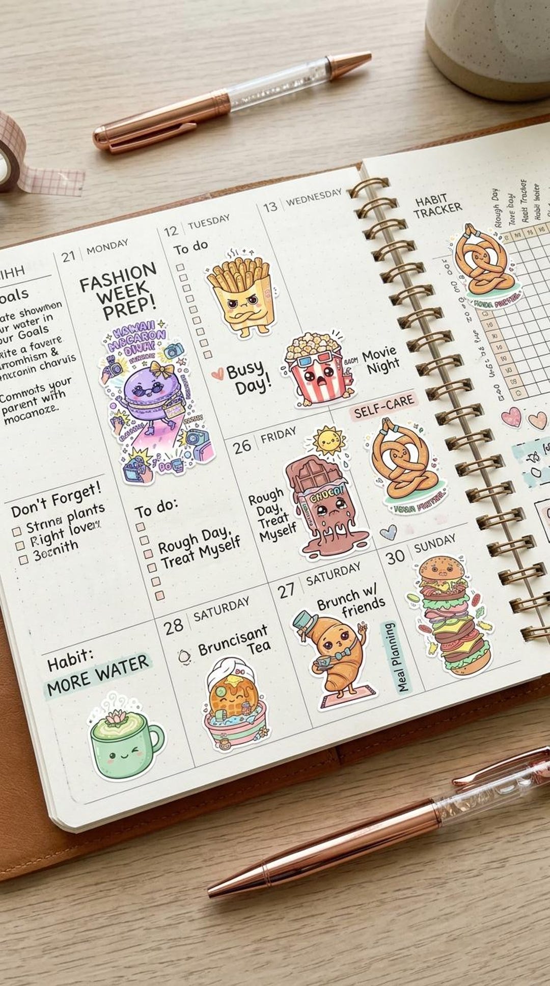 Kawaii Food Sticker Sheet Printable PNG | Cute Snack Clipart | Journal ...
