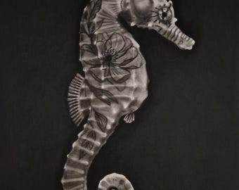 Seahorse art with tattoos - Limited Edition Hand Signed by Hannah Leadbetter Print