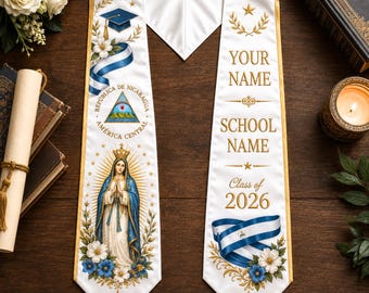Nicaraguan Graduation Stole 2026, Personalized Graduation Sash, Custom Name School Name Stole, Heritage Grad Gift