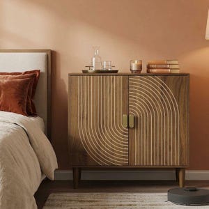 Walnut Sideboard Cabinet with Adjustable Shelf and Gold Handles
