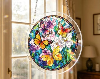Acrylpuzzel Suncatcher-Butterflies in Bloom, glas-in-loodraam hangend, woondecoratie creatief moedercadeaus