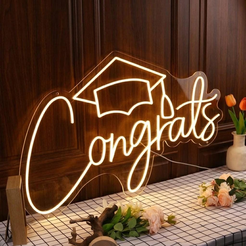 Custom Congrats Grad Neon Sign, Graduation Party Decor, Personalized ...