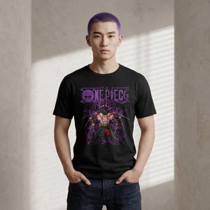 Maglietta scura di Zoro Ashura / One Piece Re dell'Inferno / Arte horror stile Nove Spade / Maglietta anime Wano / Regalo manga demoniaco