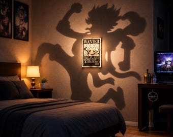 Lámpara de pared Luffy Gear 5 Shadow, luz nocturna de anime, decoración de habitación otaku inspirada en One Piece, regalo de manga para fans.