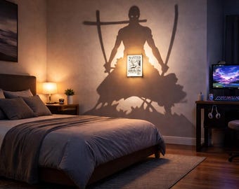 Roronoa Zoro Wanted Poster LED Lamp, One Piece Anime Room Decor, 3D Shadow Light