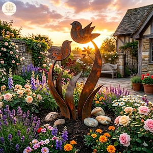 Rostige Metall Vogel Gartenskulptur, Yard Art Stake Ornament, Gartendekor, Vogelliebhaber Geschenk, Metall Pflanzenstecker, Housewarming Geschenk