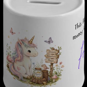 Personalised Ceramic Unicorn Money Box, Coin Bank, Piggy Bank, Savings Jar, Nursery Décor, baptism, christening, baby shower, Christmas