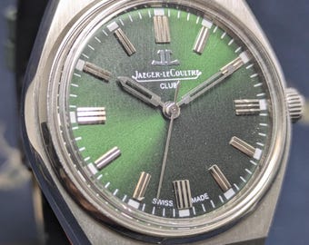 Orologio da uomo vintage Jaeger-LeCoultre Club a carica manuale con 17 rubini e quadrante verde.